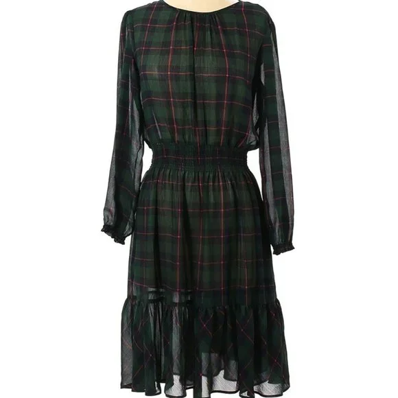Dresses | J Crew Green Plaid Dress Pink Chiffon Ruffle Longsleeve Smocked Sheer Holiday | Poshmark Dresses | J Crew Green Plaid Dress Pink Chiffon Ruffle Longsleeve Smocked Sheer Holiday | Poshmark